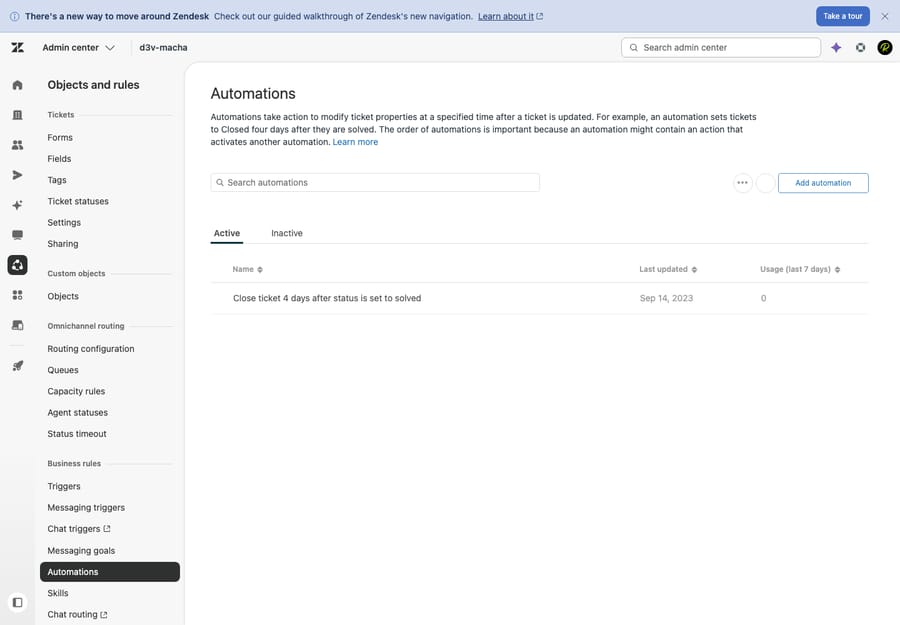 Zendesk's Automations admin — the official 