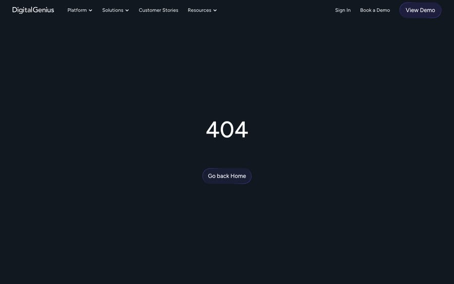 The DigitalGenius platform product page showing its AI capabilities for ecommerce automation