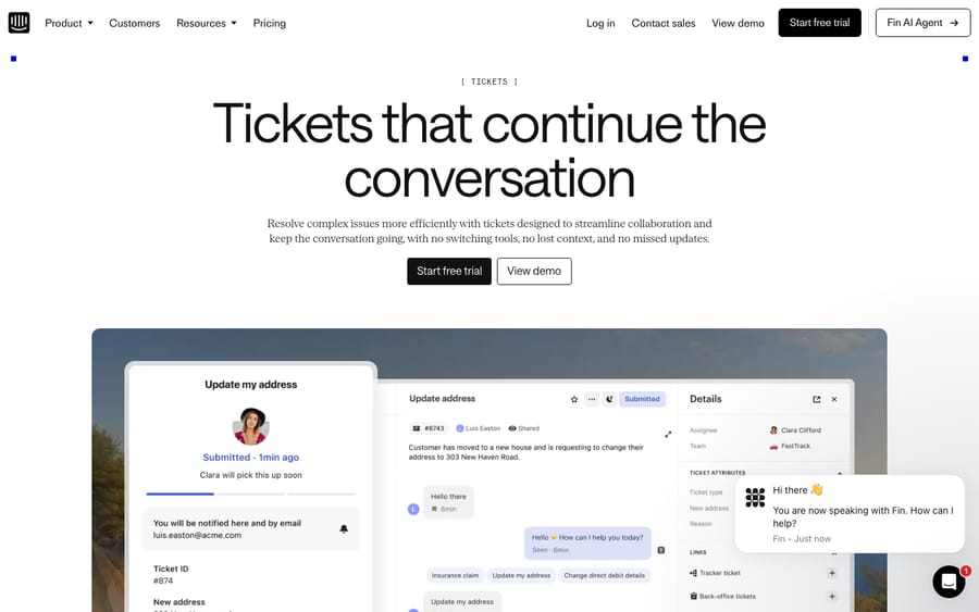 The Intercom help desk inbox showing tickets and conversations where Fin and human agents collaborate.