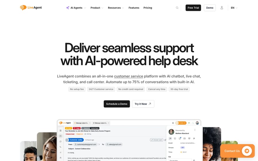 The LiveAgent website — Quality Unit's all-in-one help desk, live chat, and call center software.