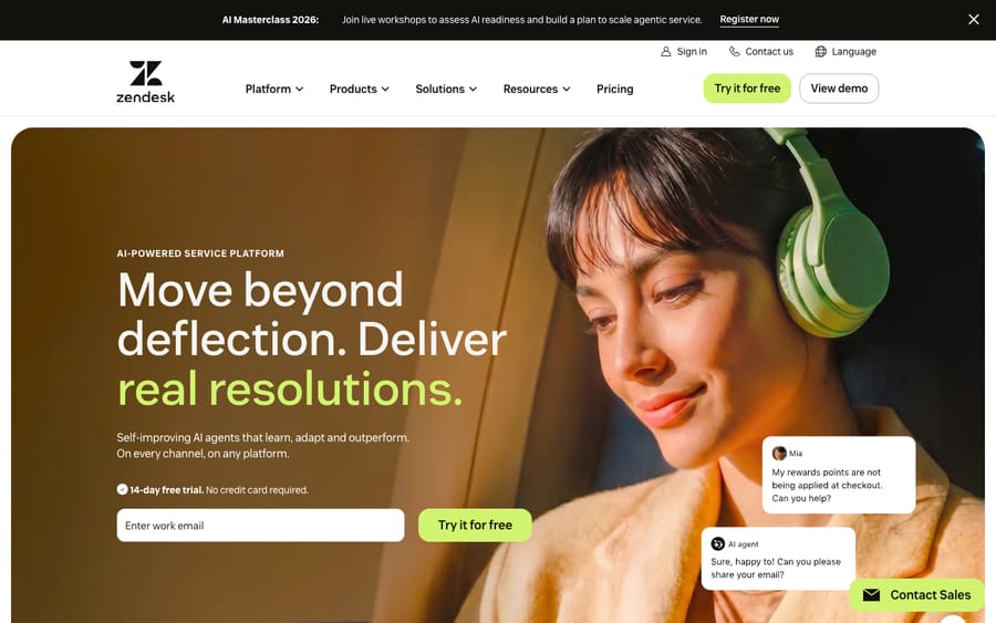 Zendesk enterprise omnichannel customer service help desk website homepage