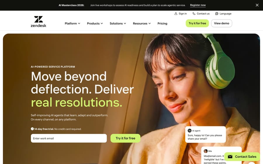 The Zendesk's native AI Agents website.
