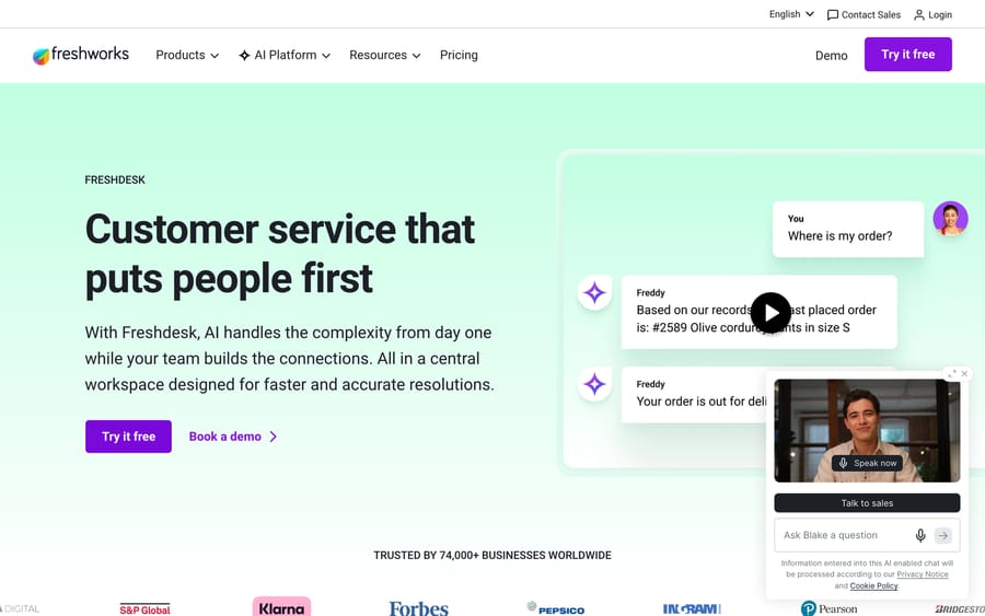 The Freshdesk website.