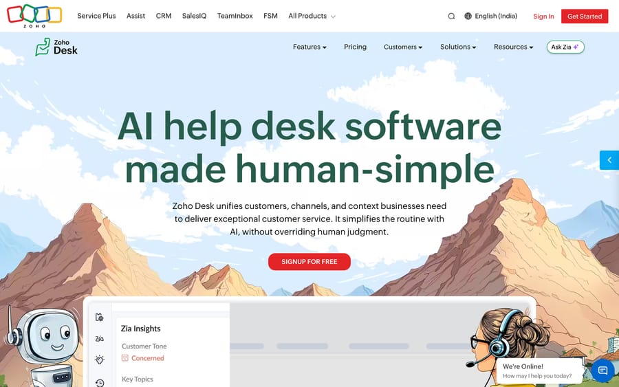 The Zoho Desk website.