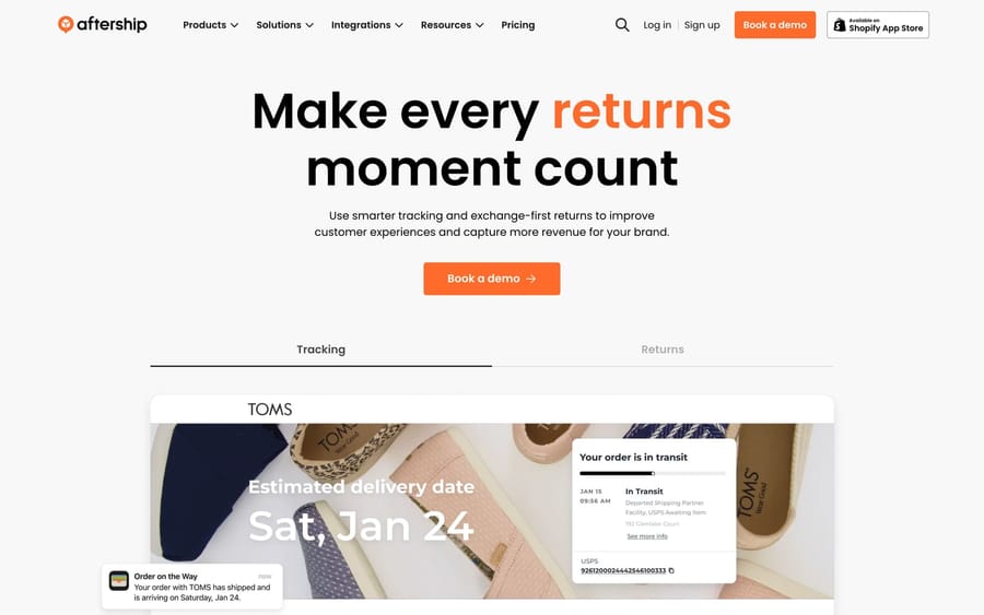 The AfterShip website.