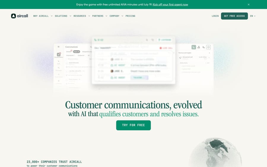 The Aircall website.