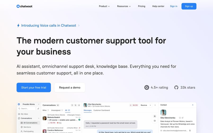 The Chatwoot website.