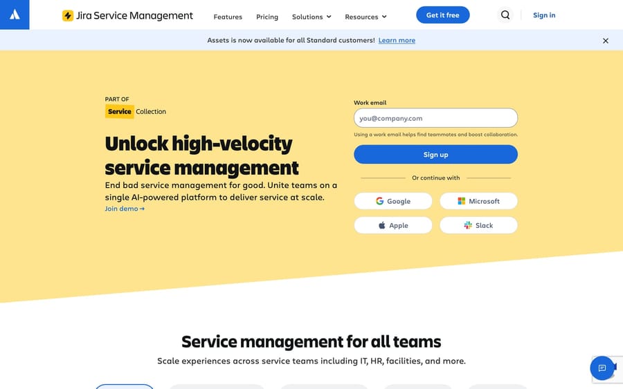 The Jira Service Management website.