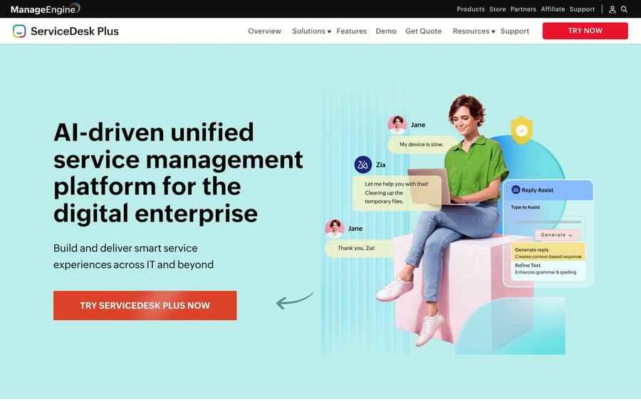 The ManageEngine ServiceDesk Plus website.