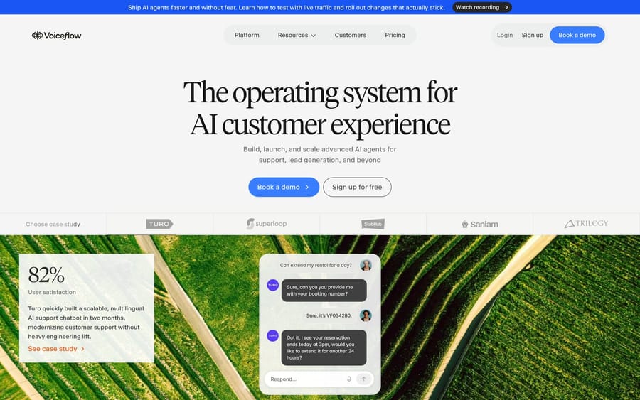 The Voiceflow website.