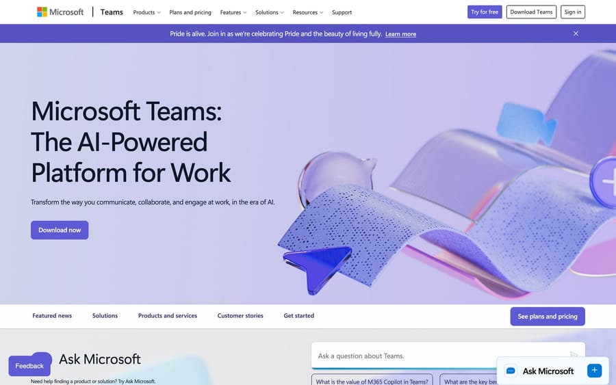 The Microsoft Teams website.