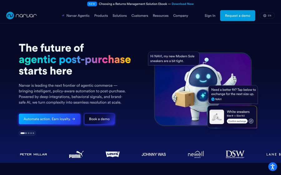 The Narvar Connect and Care website.