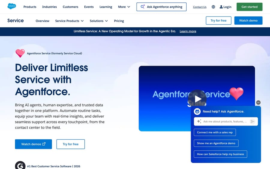 The Salesforce Service Cloud website.