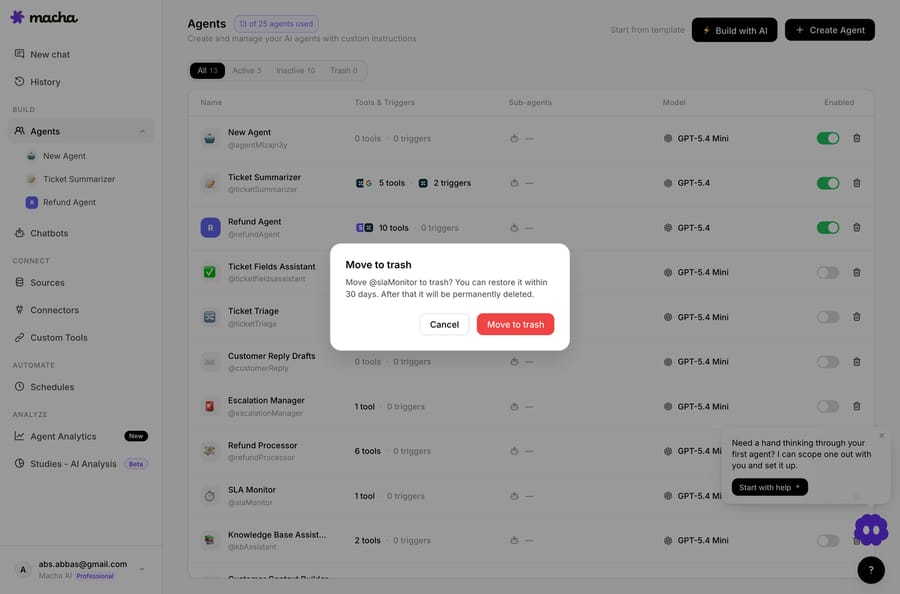 Macha's updated delete confirmation modal — 