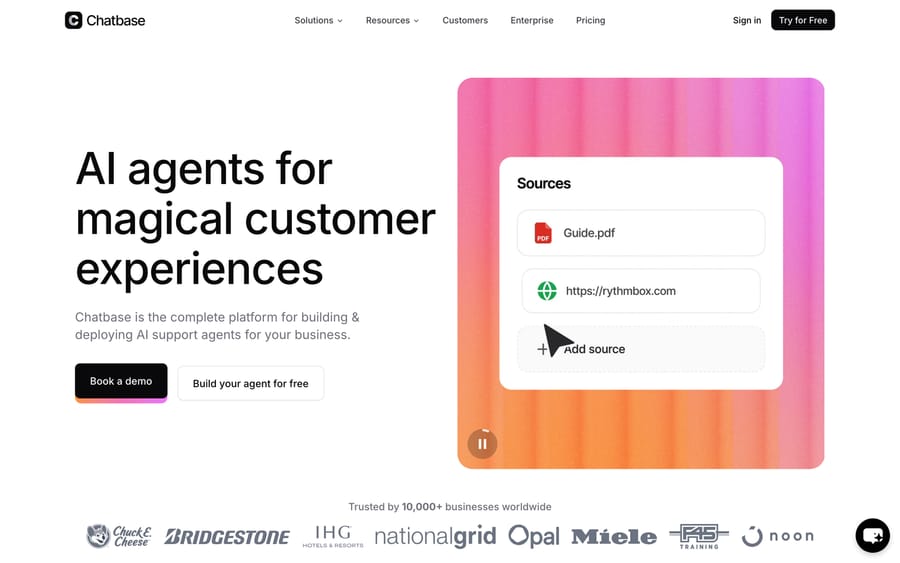 Chatbase's homepage — build an AI agent from your own data.