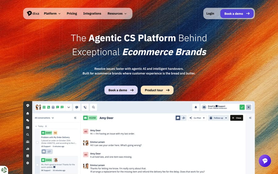 Dixa's homepage — a conversational customer-service platform.