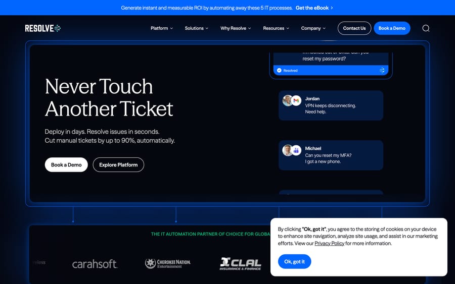Espressive's homepage, focused on AI-based employee/IT self-service.