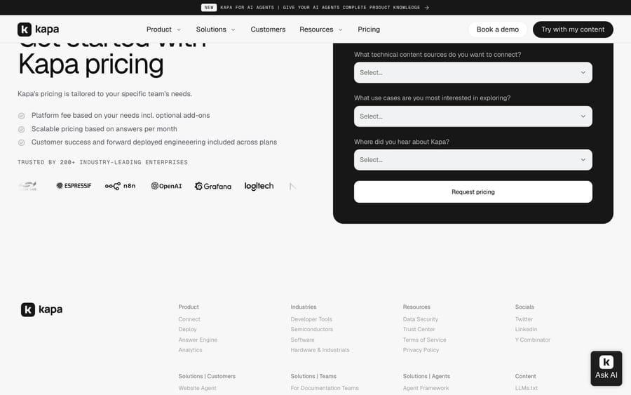 kapa.ai's pricing page.