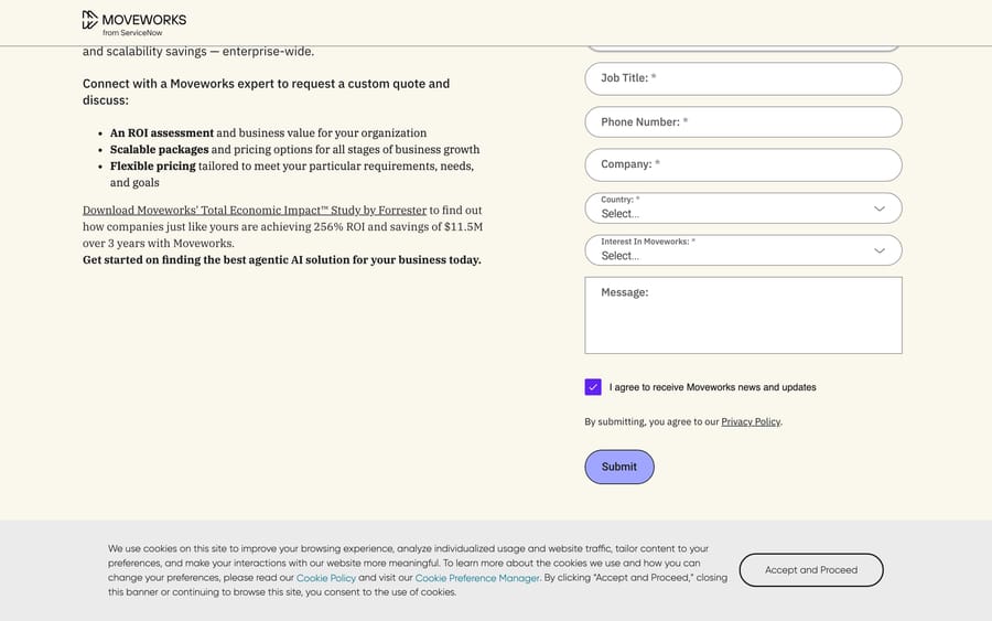 Moveworks' pricing page.
