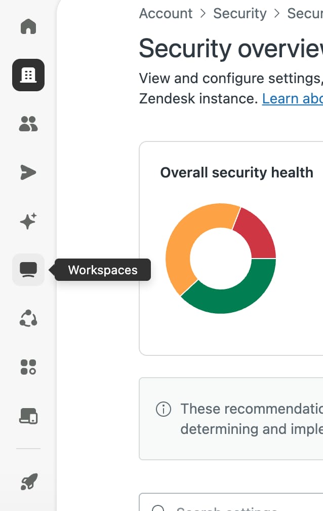 Icon-only Admin Center rail; the seven section icons sit between the home icon and the shortcuts below the divider