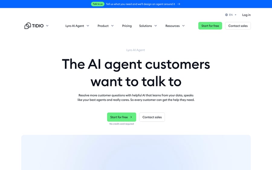 Tidio's Lyro product page, pitching the AI agent as the one customers want to talk to.