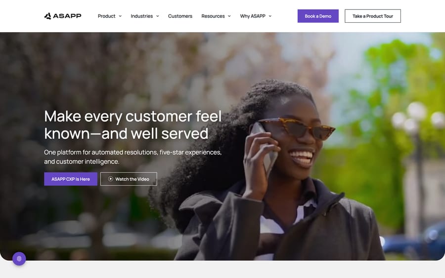 ASAPP's homepage: "Make every customer feel known — and well served," its CX platform tagline.