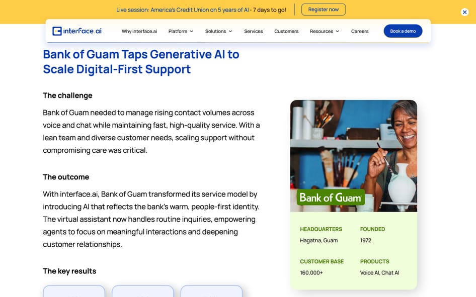 Bank of Guam's case study: "Taps Generative AI to Scale Digital-First Support."