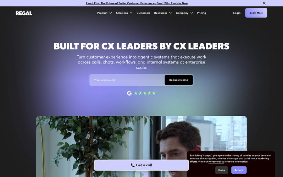 Regal AI's homepage, a comparable voice and SMS AI platform aimed at revenue teams.