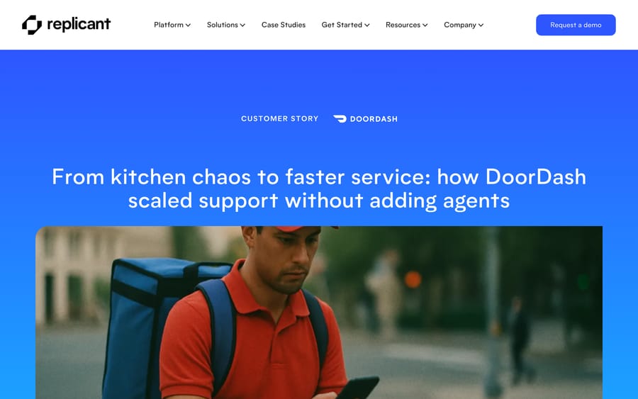 Replicant's DoorDash case study, on how DoorDash scaled support without adding agents.