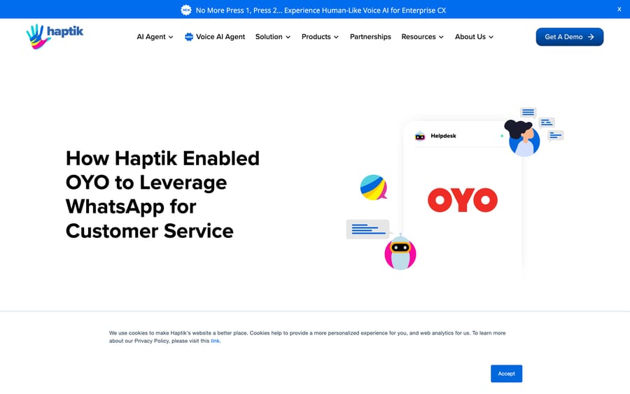 Haptik's OYO case study, "How Haptik Enabled OYO to Use WhatsApp for Customer Service."