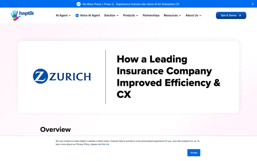 Haptik's Zurich Insurance case study on improving efficiency and customer experience.