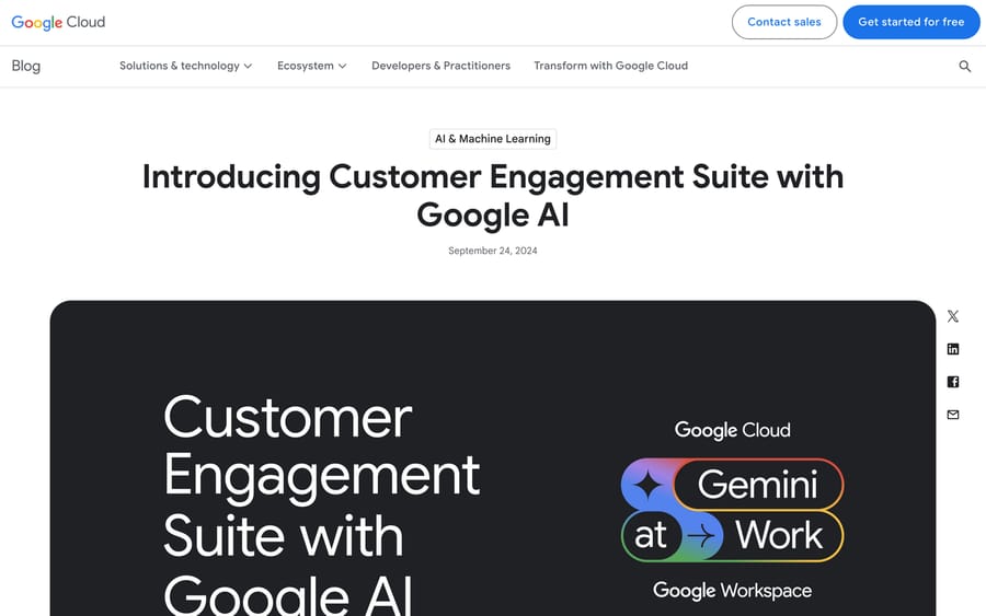 Google Cloud's blog post announcing Customer Engagement Suite with Google AI, dated September 24, 2024.