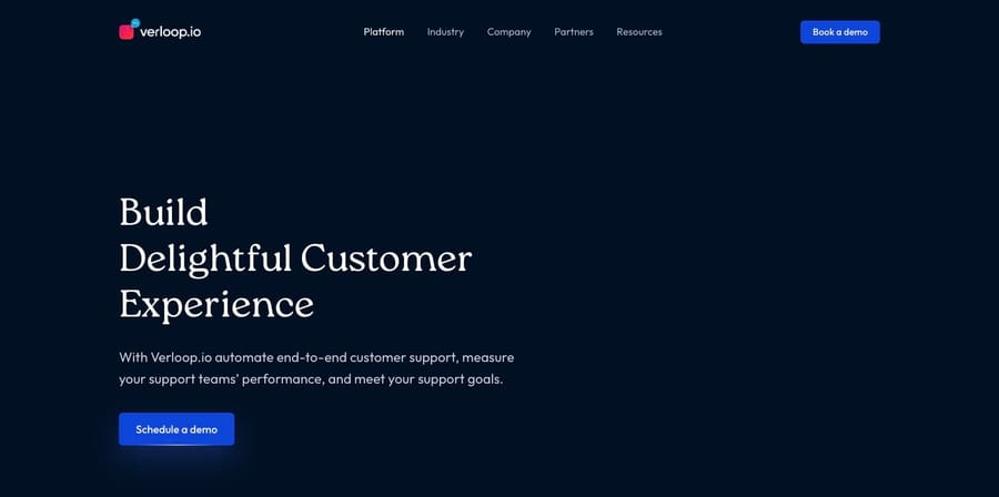 Verloop.io platform page: "Build Delightful Customer Experience," with a Schedule a demo button.