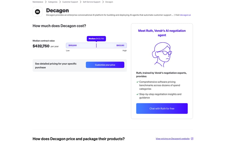 Vendr's Decagon page: median contract $432,750 a year, ranging from $105,000 to $923,183