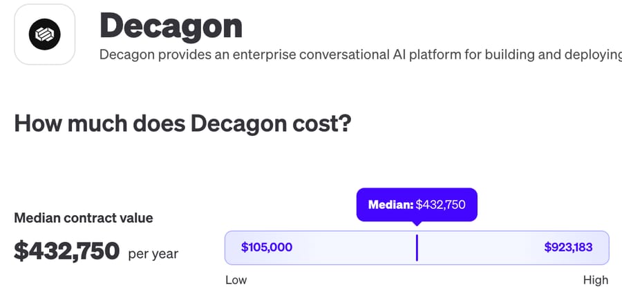 Vendr's Decagon page: median contract $432,750 a year, range $105,000 to $923,183