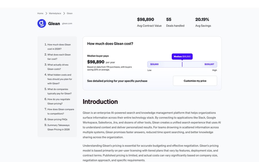 Vendr's Glean page: median $98,890 a year, $29,880 to $208,897