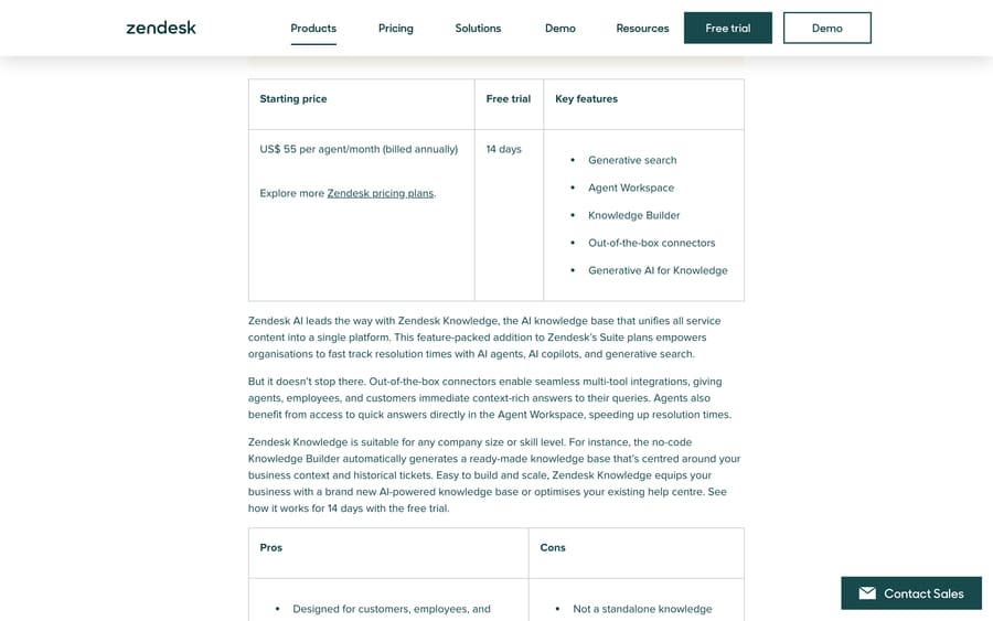 Zendesk's AI knowledge base guide: $55 per agent a month, with Knowledge Builder and generative search
