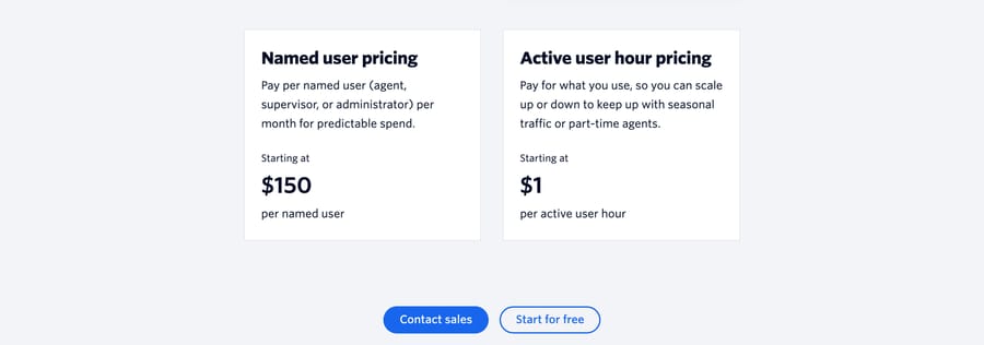 Twilio Flex pricing, Sep 19, 2026: $150 per named user, or $1 per active user hour