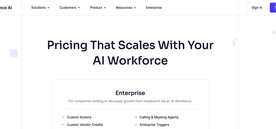 Relevance AI pricing page on 19 Sep 2026 showing only an Enterprise plan with a Talk to sales button