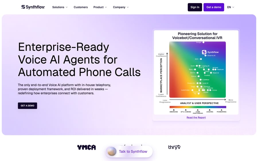 Synthflow homepage, Sept 19, 2026: 'Enterprise-Ready Voice AI Agents for Automated Phone Calls'