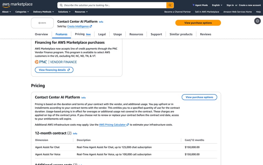 Cresta on AWS Marketplace, Sept 19, 2026: Agent Assist for Voice, up to 100,000 calls, $150,000 a year