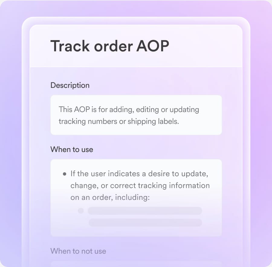 Decagon AOP editor from its product page: Track order AOP with description and when-to-use fields