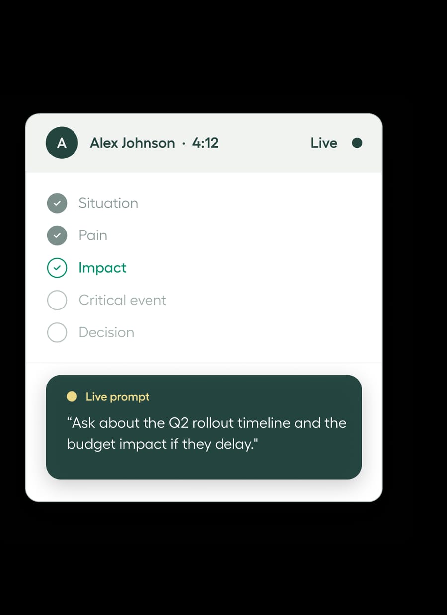 Aircall AI in-call view from its product page: a live call with a checklist and a live prompt