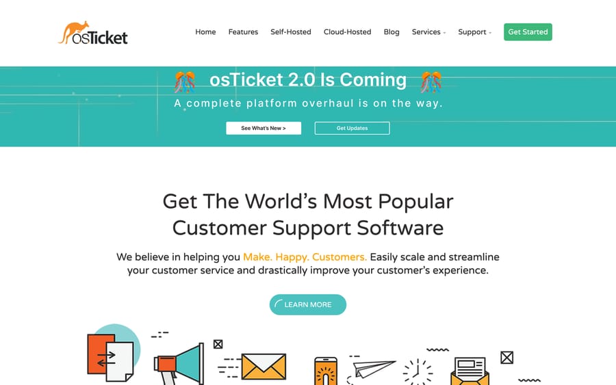 The osTicket website, the longest-running open-source ticketing project