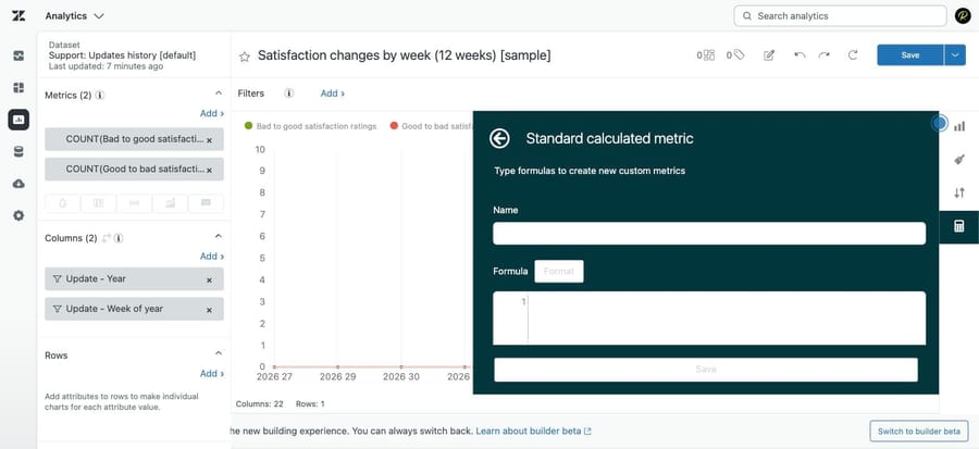 The Standard calculated metric editor in Explore, with empty Name and Formula fields