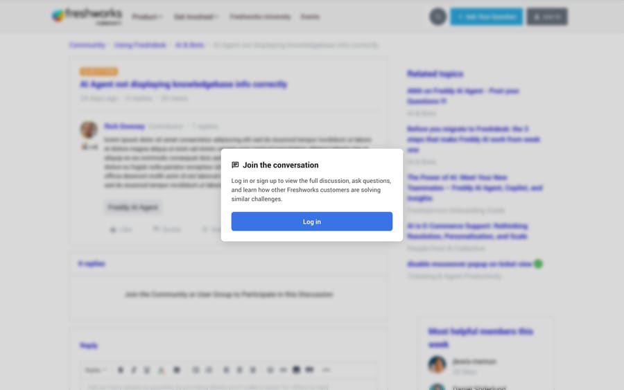 Freshworks community: an AI Agent reported as not displaying knowledge base information correctly.