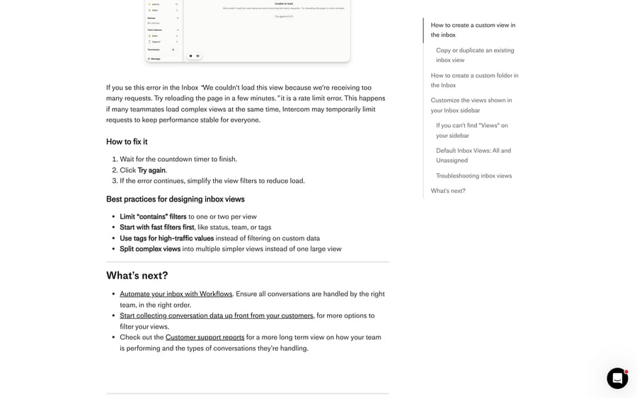 Intercom's four best practices for designing inbox views, including limiting contains filters