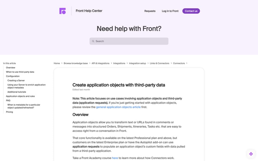Front's article on enriching application objects with third-party data via Application Servers