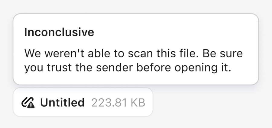 Intercom attachment scan status card reading Inconclusive, we weren't able to scan this file