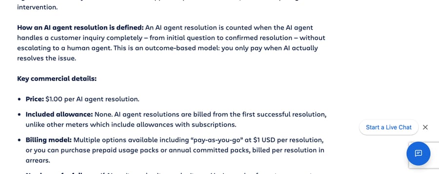 Atlassian prices the Customer Service Management AI agent at $1.00 per resolution, with no allowance